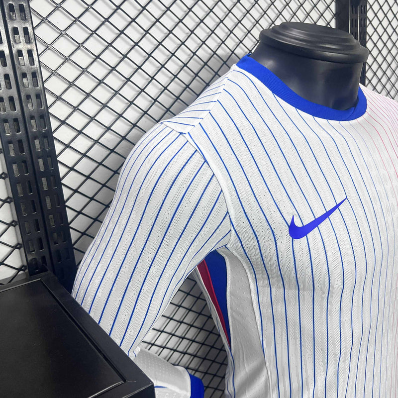 Camisola Manga Comprida França 2024 Alternativa Branca Versão Jogador