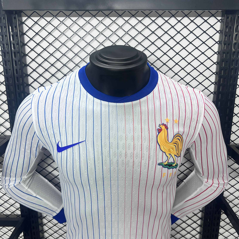 Camisola Manga Comprida França 2024 Alternativa Branca Versão Jogador