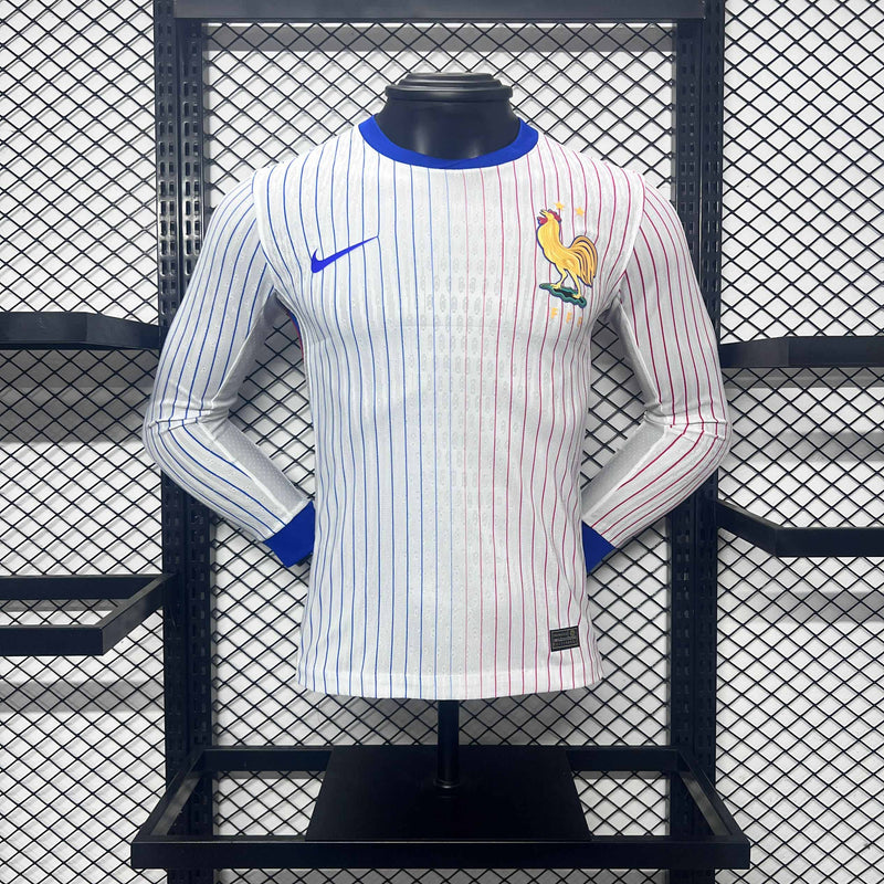 Camisola Manga Comprida França 2024 Alternativa Branca Versão Jogador